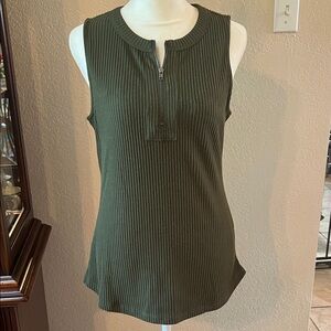 Doe & Rae Olive Green Zip-Front Tank Top